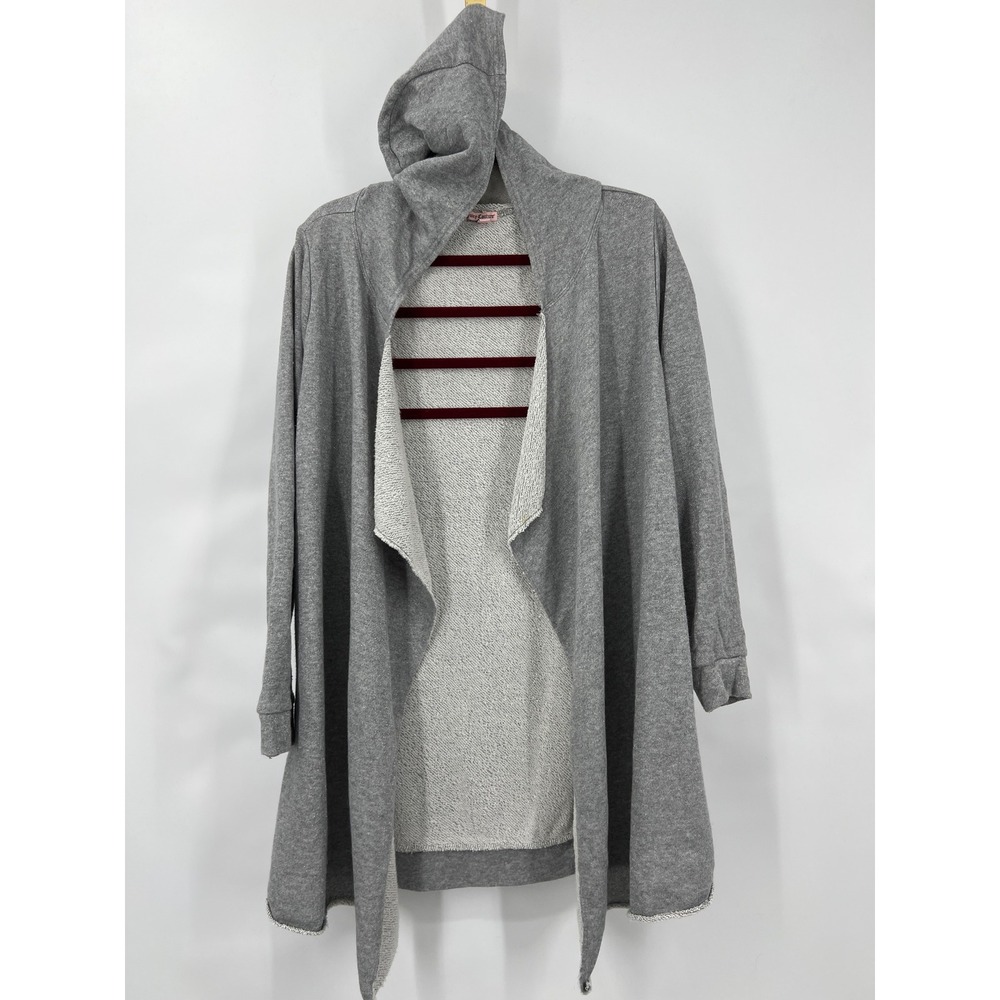 Juicy Couture Gray Metallic Shimmer Hooded Open Front Waterfall Cardigan‎ XL